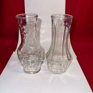 2 Vintage 1960s/1970s Good Seasons Glass Cruet Bottles Vine & Leaf & Ribbed
